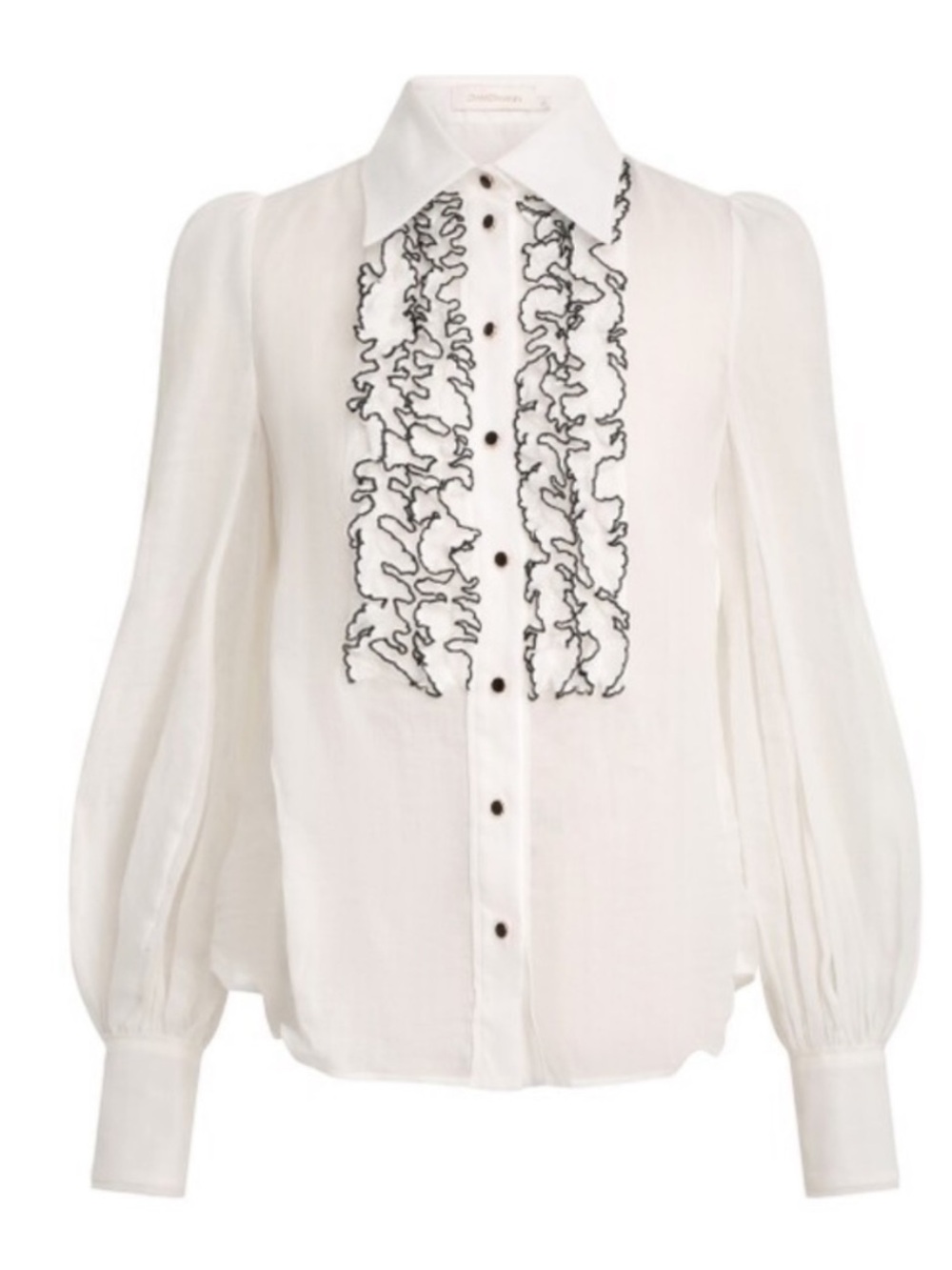 NEW ZIMMERMANN Dancer Ruffled Tuxedo Shirt White Black Top Rhinestone Buttons 6